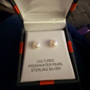 Cultured Freshwater Pearl Sterling Silver Stud Earrings - White